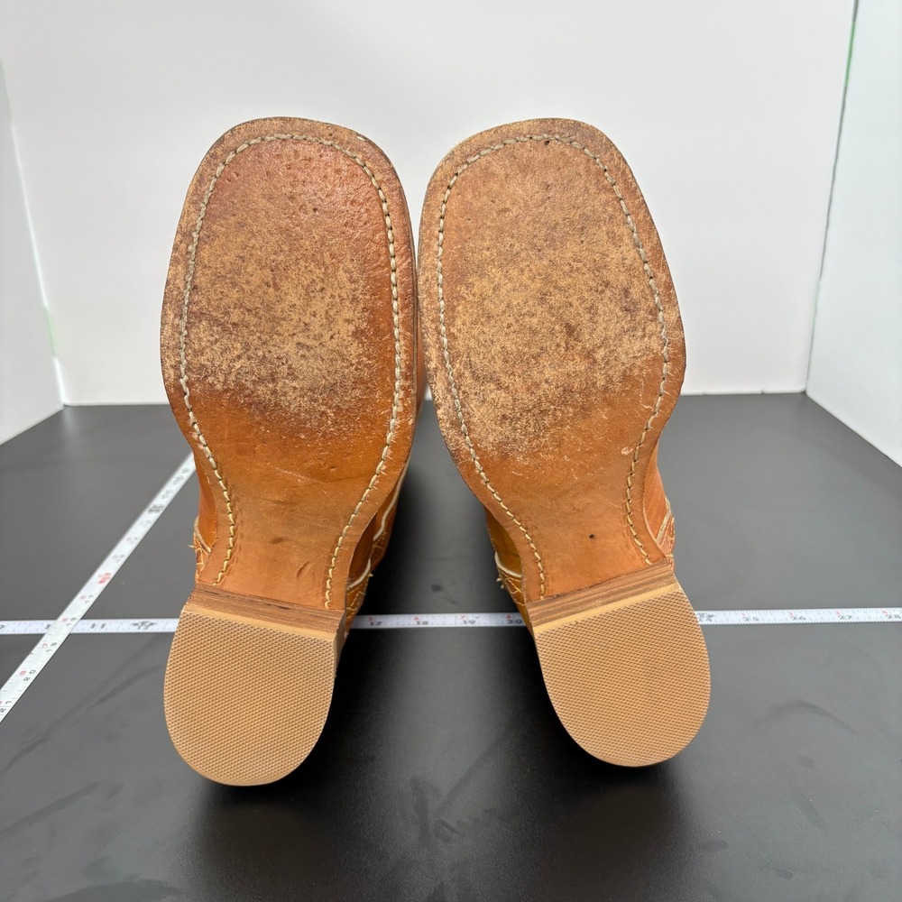 Vintage Womens Western Cowboy Boots 7.5N Tan Leather Longhorn USA Made Campus - Picture 9 of 16